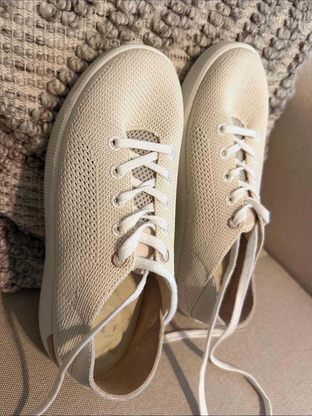 Reef Knit Lace-Up Sneakers in Light Cream